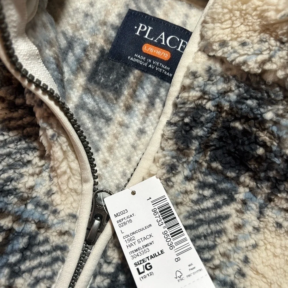 The Children’s Place Boys Print Sherpa Zip-Up Jacket - Hay Stack (C1)